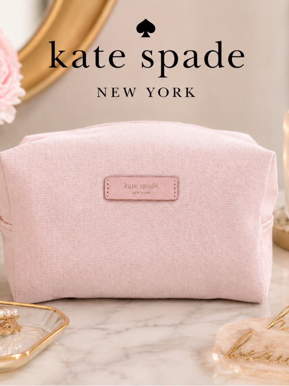 $75 MSRP - kate spade Pale Pink Canvas Cosmetic Pouch